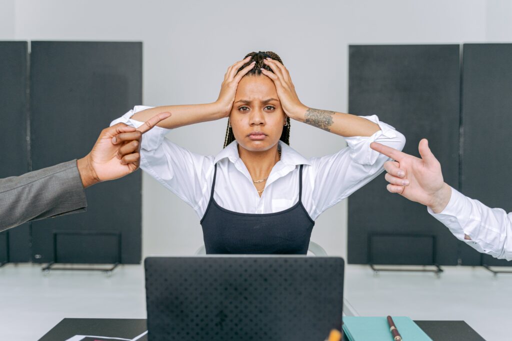 photo of a confused female office worker