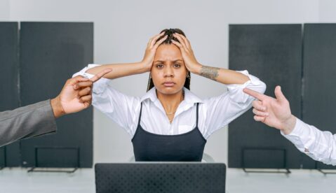 photo of a confused female office worker